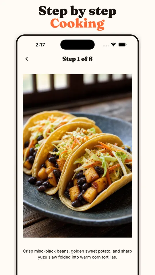 Step-by-step cooking, on the screen.